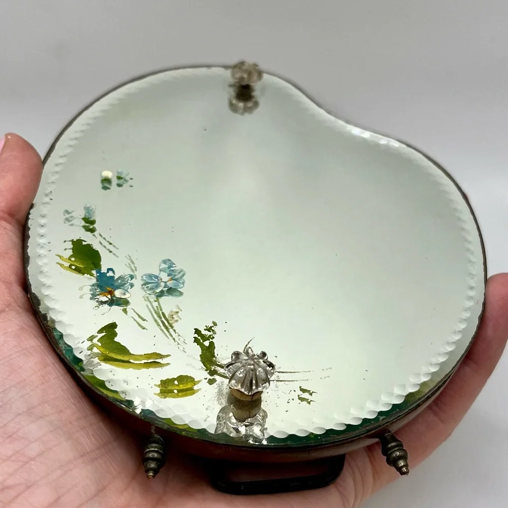 Vintage Art Deco Hand Painted Floral Beveled Mirror - Picture 8 of 10